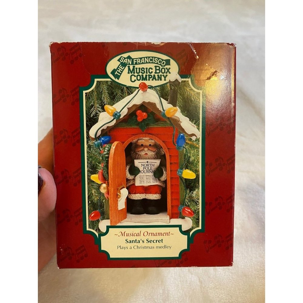 Vintage San Francisco Music Box Company Musical Ornament Santa Secret